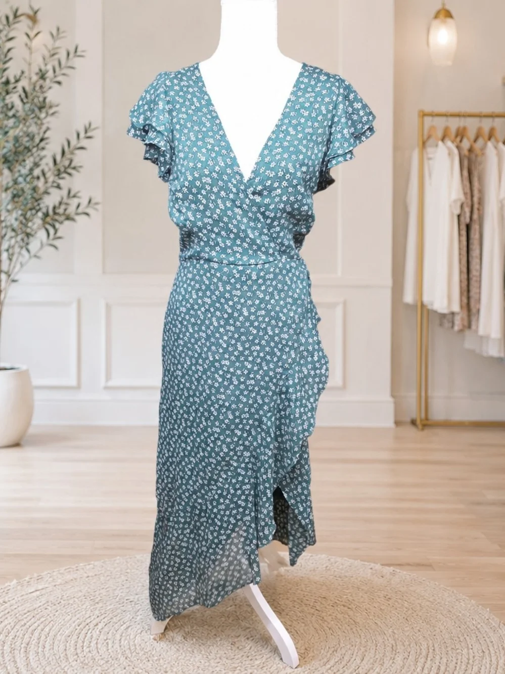 Abercrombie & Fitch Green Floral Ruffle Wrap Maxi Dress Size S